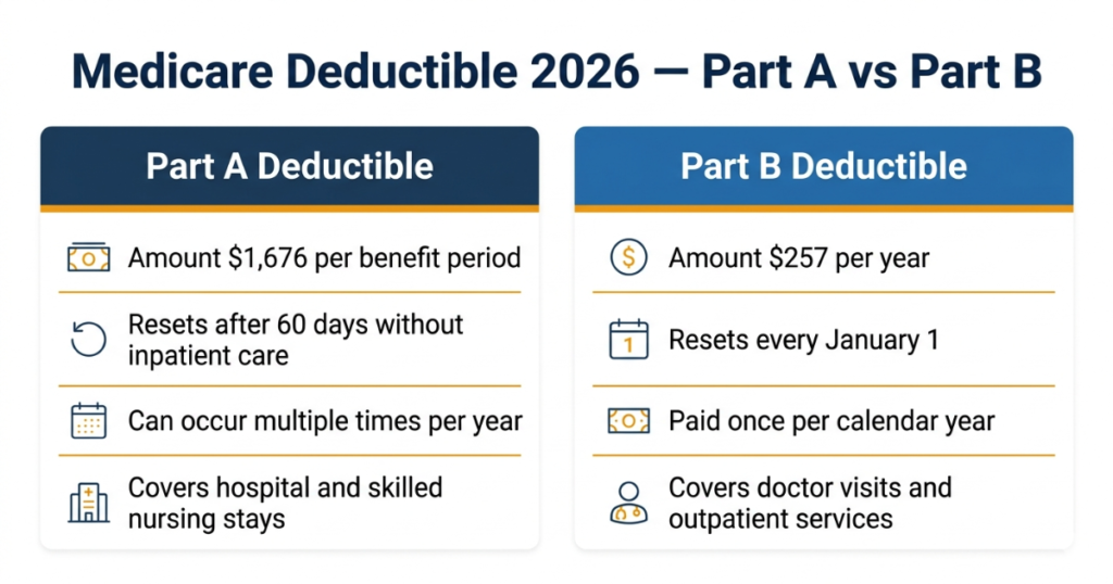 medicare deductible 2026 part a vs part b comparison