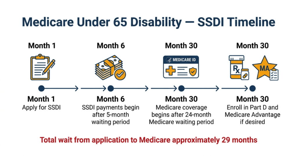 medicare under 65 disability ssdi timeline waiting period 2026
