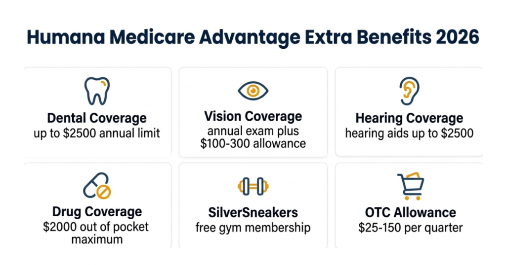humana medicare advantage extra benefits 2026 dental vision hearing