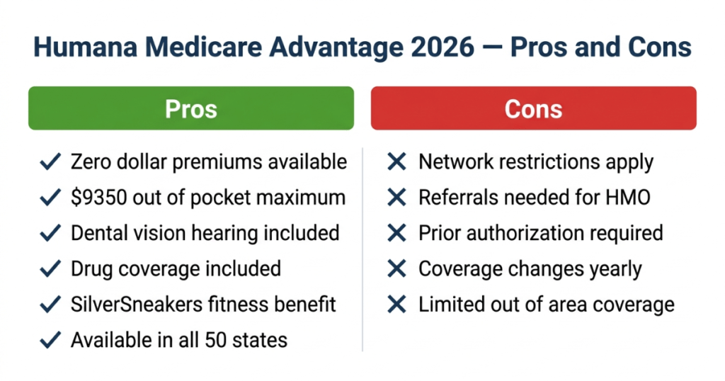 humana medicare advantage 2026 pros and cons review