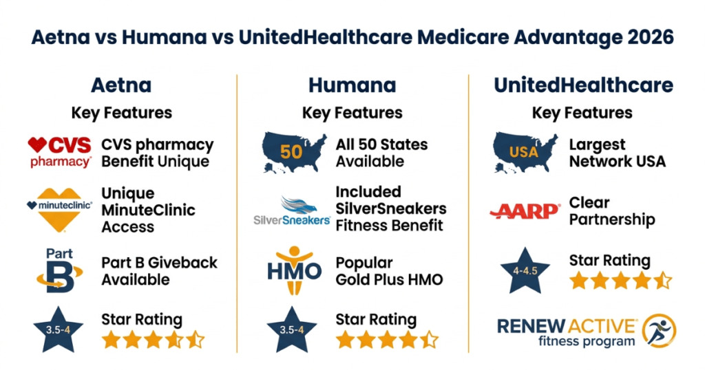 aetna vs humana vs unitedhealthcare medicare advantage 2026 comparison
