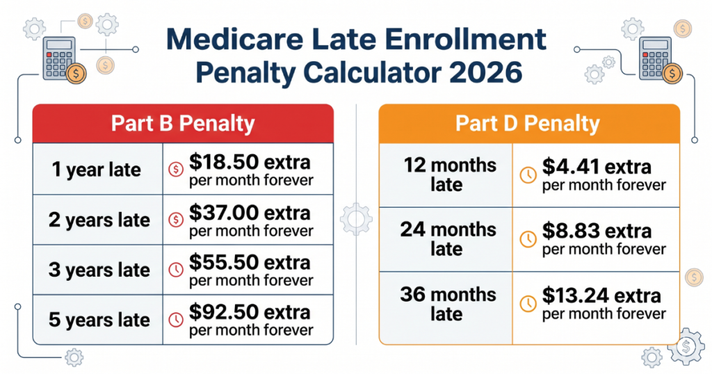 medicare late enrollment penalty calculator 2026 part b part d