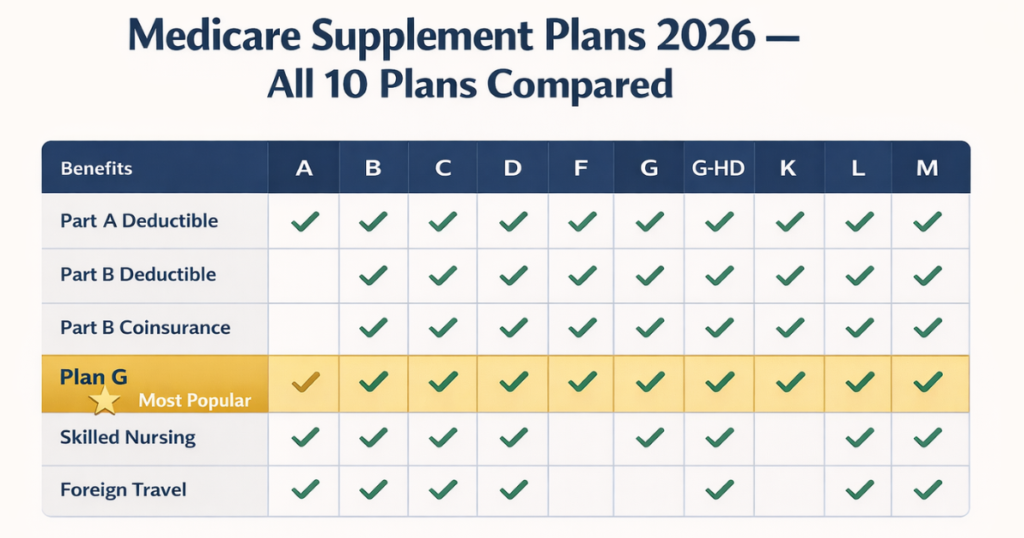 medicare supplement plans 2026 all 10 plans comparison chart