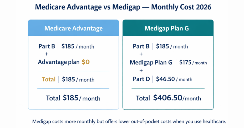 medicare advantage vs medigap monthly cost comparison 2026