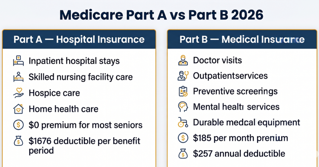 medicare part a vs part b comparison chart 2026