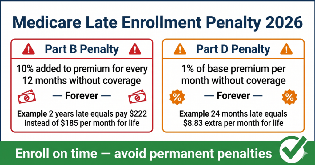medicare late enrollment penalty 2026 part b part d explained