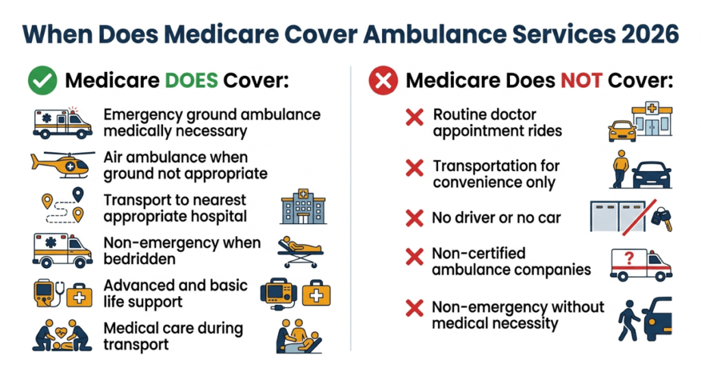 when does medicare cover ambulance services 2026 covered not covered