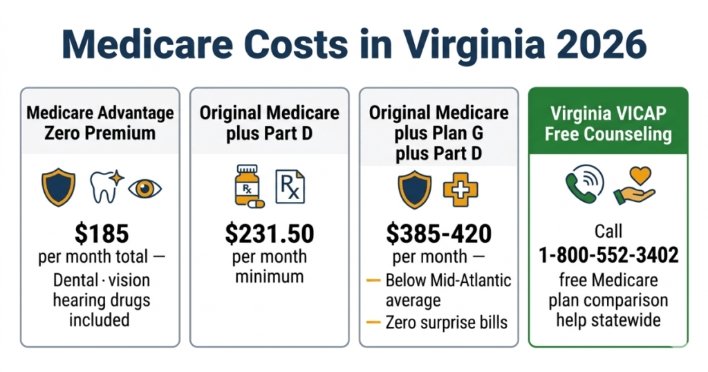 medicare costs virginia 2026 advantage supplement part d comparison