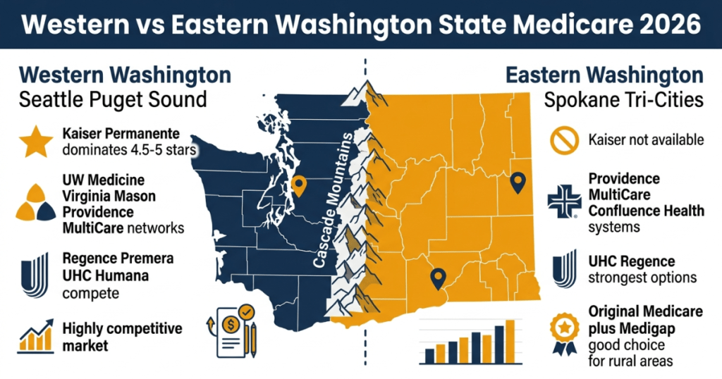 western vs eastern washington state medicare plans 2026 seattle spokane comparison