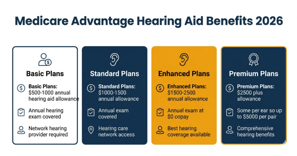 medicare advantage hearing aid benefits 2026 allowance tiers coverage