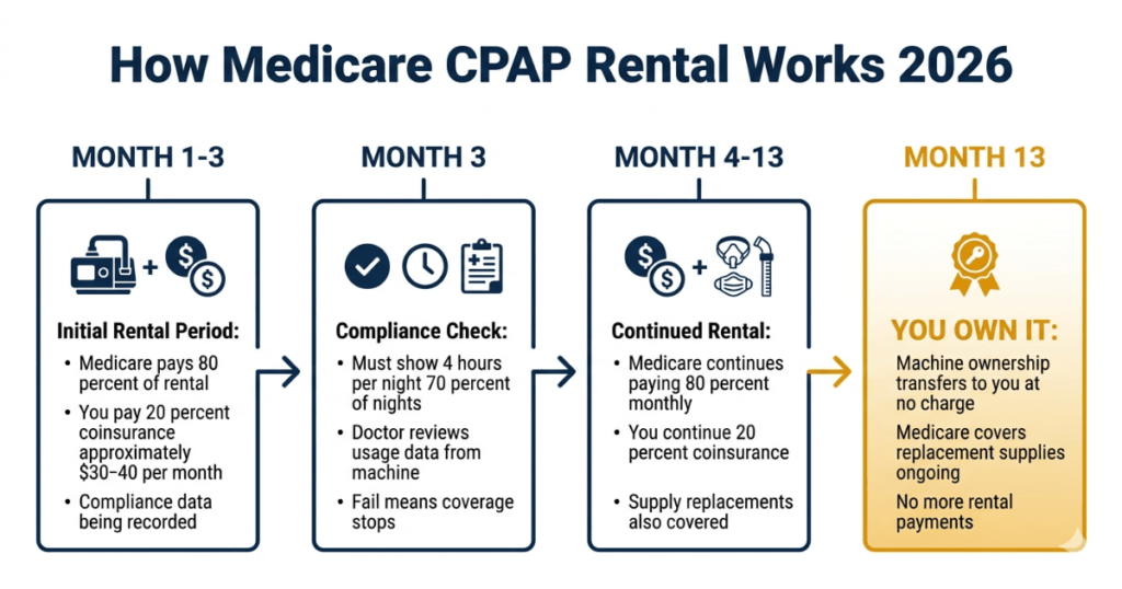 how medicare cpap rental process works 2026 month by month timeline