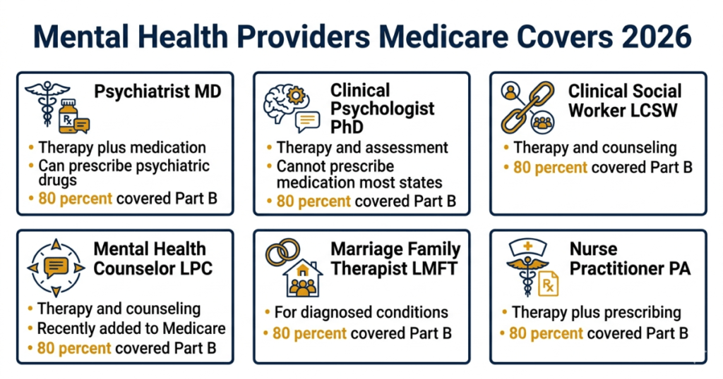 mental health providers medicare covers 2026 psychiatrist psychologist counselor