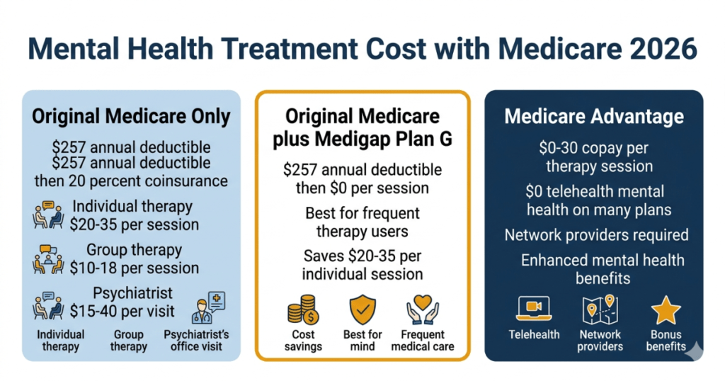 mental health treatment cost with medicare 2026 original medigap advantage comparison