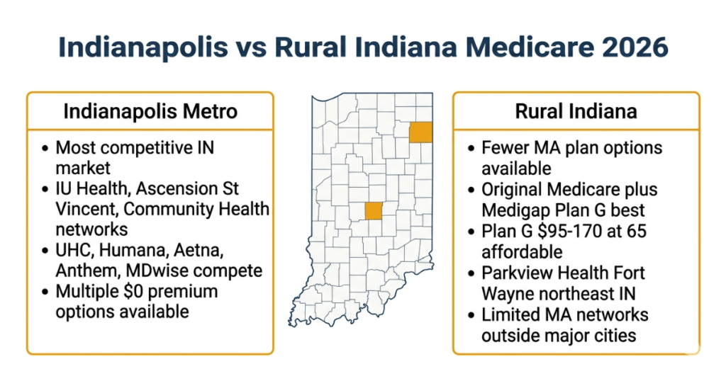 indianapolis vs rural indiana medicare plans 2026 comparison best options