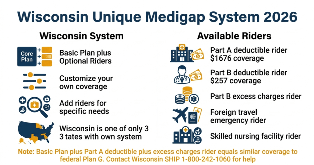 wisconsin unique medigap system 2026 basic plan riders explained
