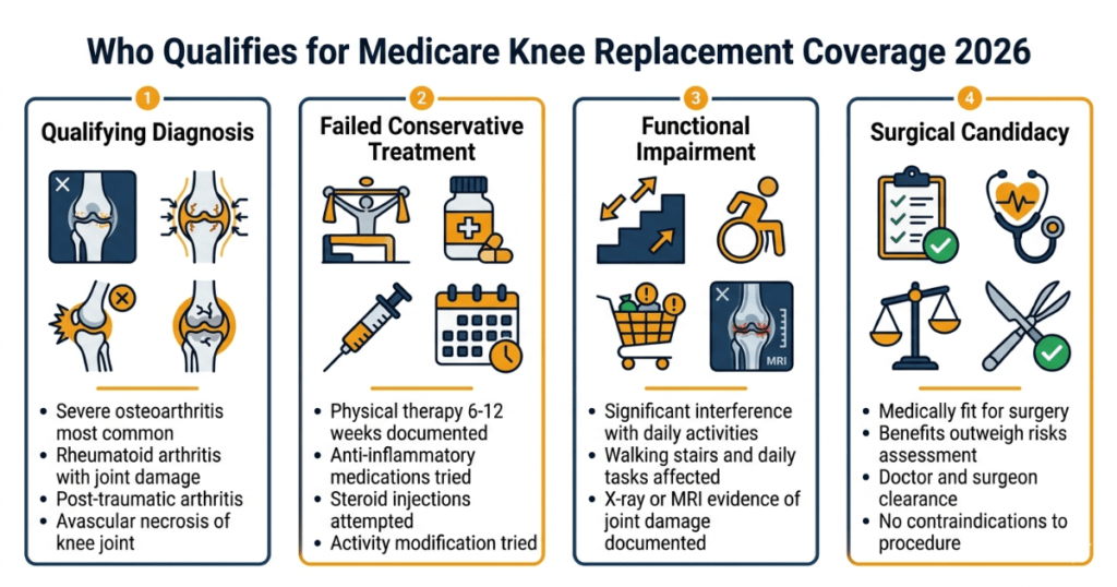 who qualifies for medicare knee replacement coverage 2026 criteria requirements
