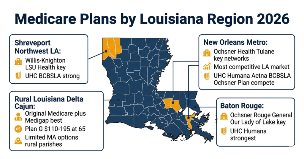 medicare plans louisiana 2026 by region new orleans baton rouge shreveport rural