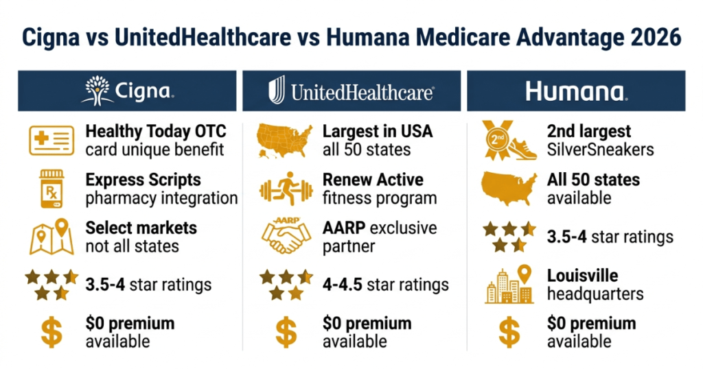 cigna vs unitedhealthcare vs humana medicare advantage 2026 comparison