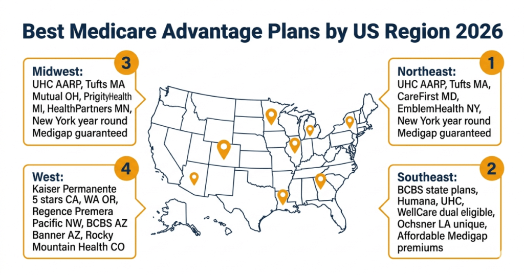 best medicare advantage plans by us region 2026 northeast southeast midwest west
