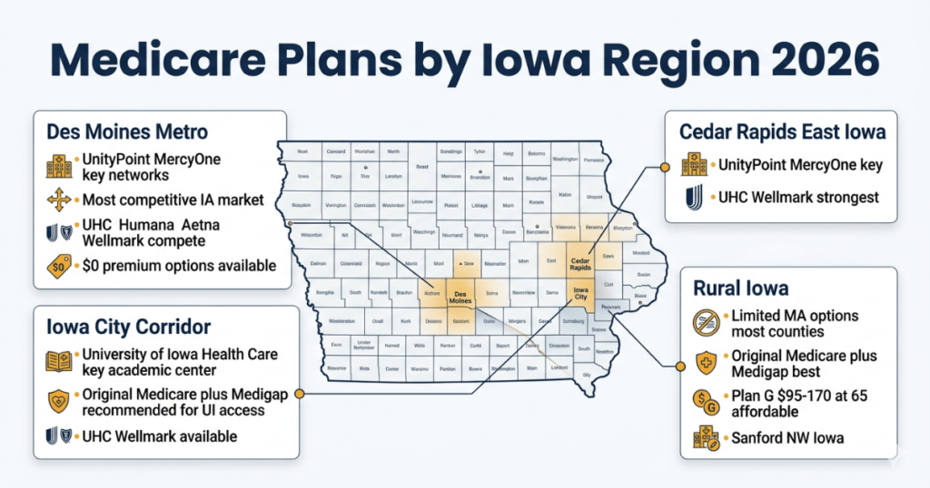 medicare plans iowa 2026 by region des moines iowa city cedar rapids rural