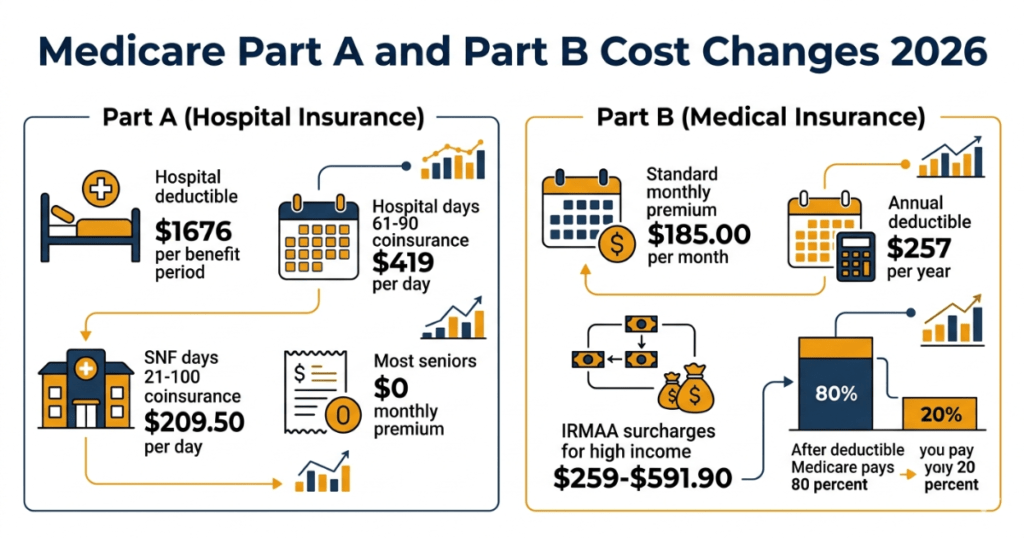 medicare part a and part b cost changes 2026 premiums deductibles coinsurance