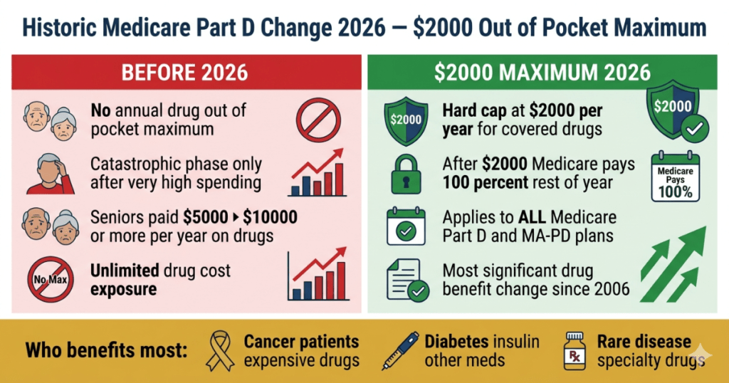 historic medicare part d 2026 change 2000 dollar out of pocket maximum explained