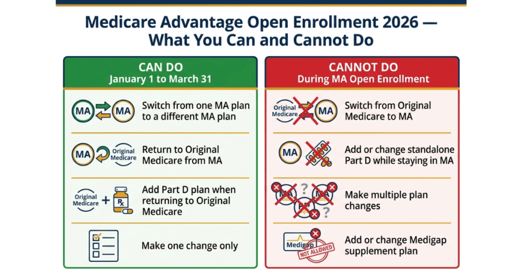 medicare advantage open enrollment 2026 what you can and cannot do rules