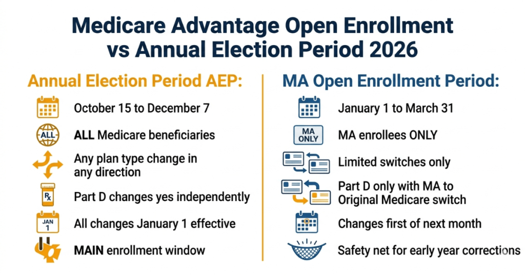 medicare advantage open enrollment 2026 vs annual election period comparison