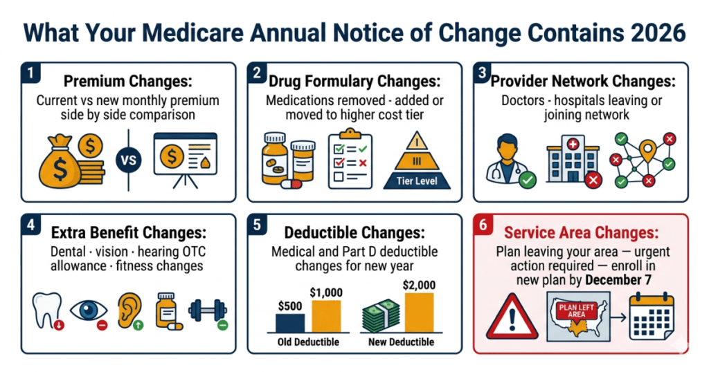 what medicare annual notice of change contains 2026 premiums drugs network benefits
