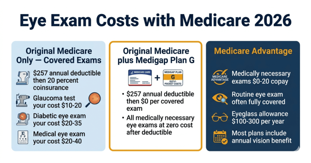 eye exam costs with medicare 2026 original medicare medigap advantage comparison