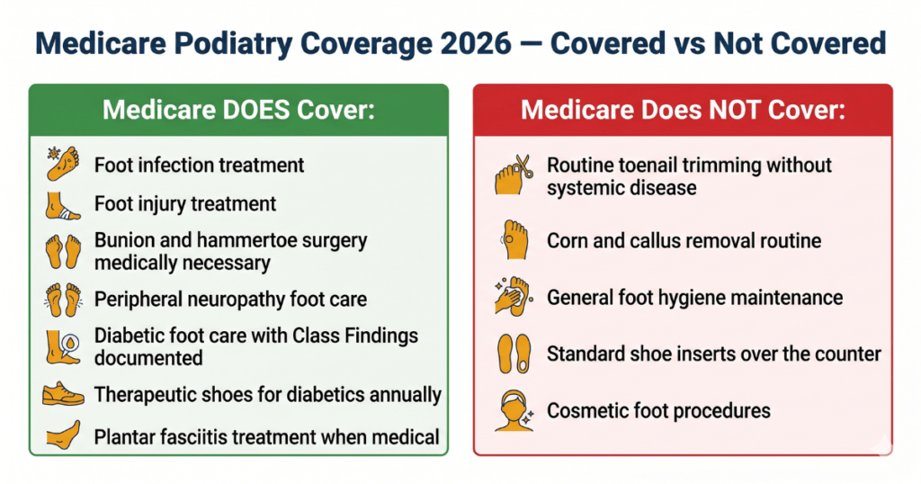 medicare podiatry coverage 2026 what is covered and not covered foot care