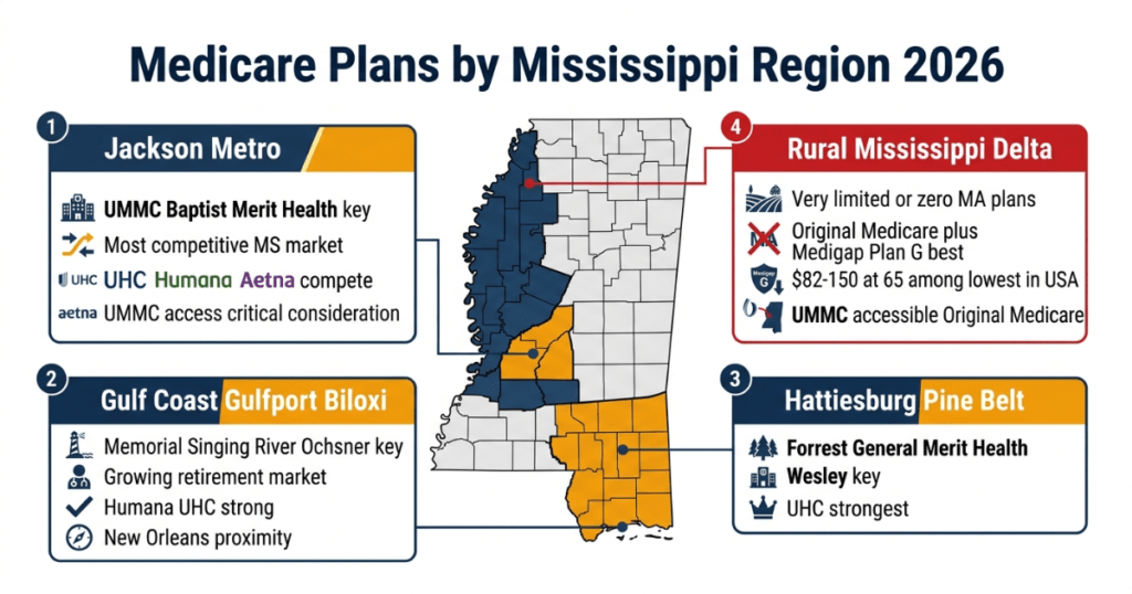medicare plans mississippi 2026 by region jackson gulf coast hattiesburg rural delta