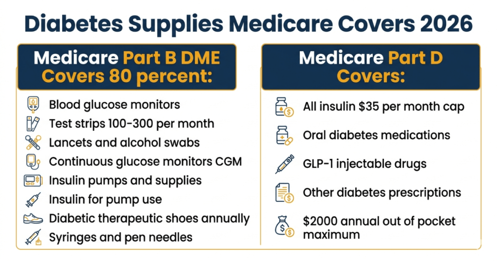 diabetes supplies medicare covers 2026 part b dme part d medications complete list
