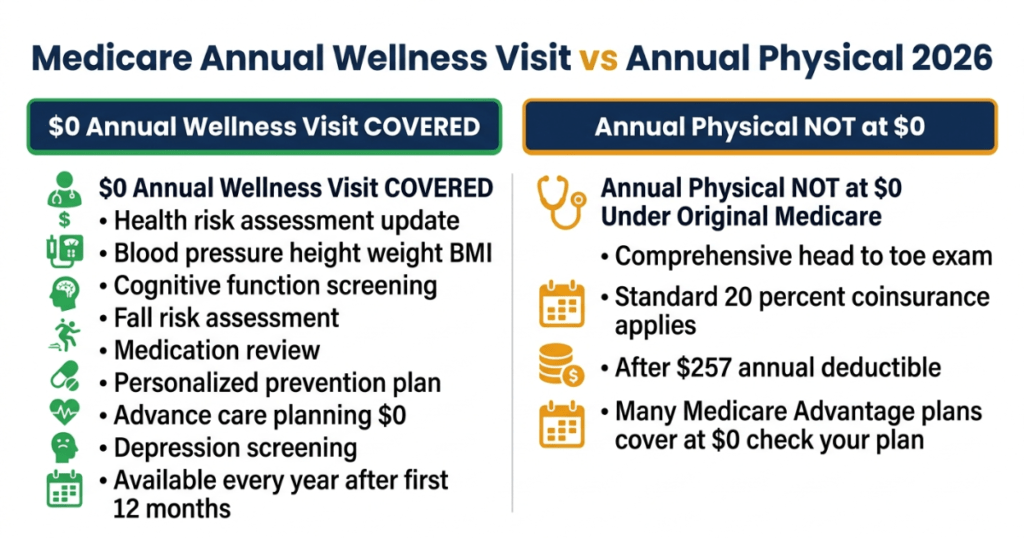 medicare annual wellness visit vs annual physical 2026 what is covered at zero cost
