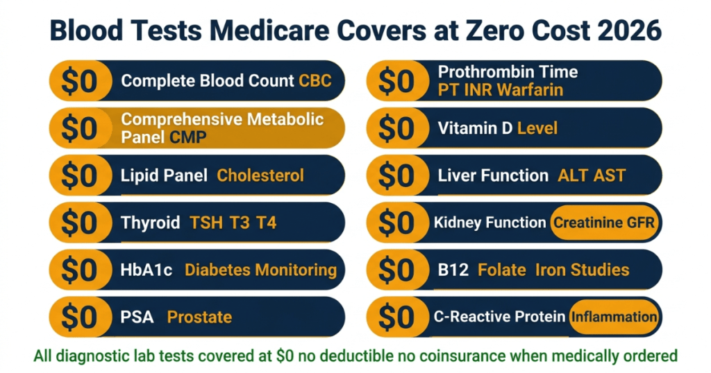 blood tests medicare covers zero cost 2026 CBC CMP lipid thyroid HbA1c complete list