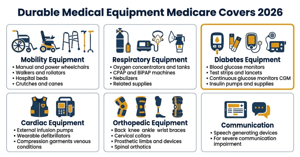 durable medical equipment medicare covers 2026 complete list mobility respiratory diabetes