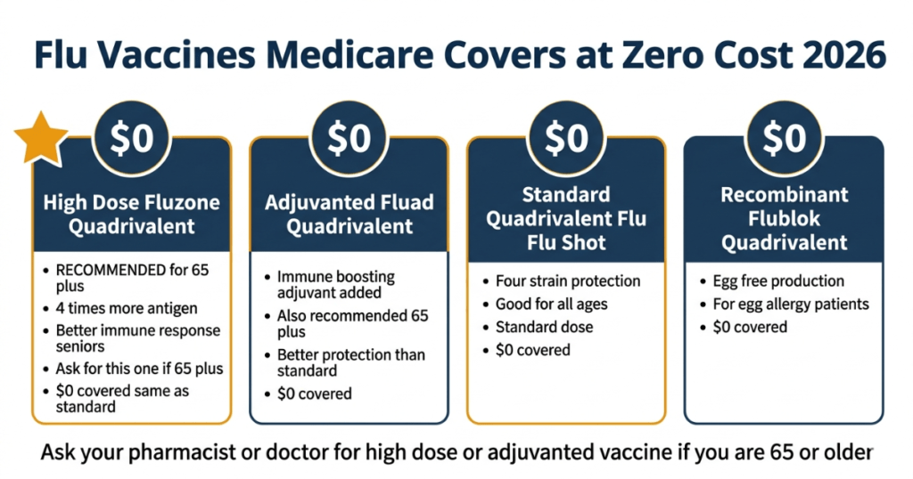 flu vaccines medicare covers zero cost 2026 high dose adjuvanted standard recombinant