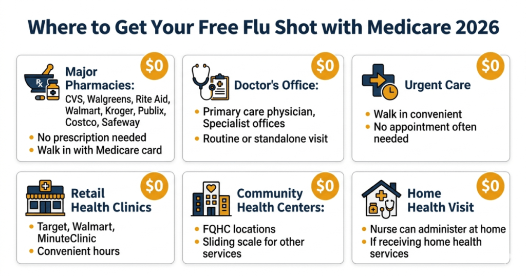 where to get free flu shot with medicare 2026 pharmacy doctor urgent care locations