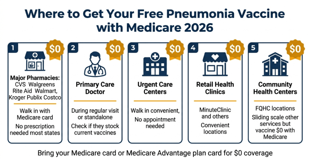 where to get free pneumonia vaccine with medicare 2026 pharmacy doctor urgent care