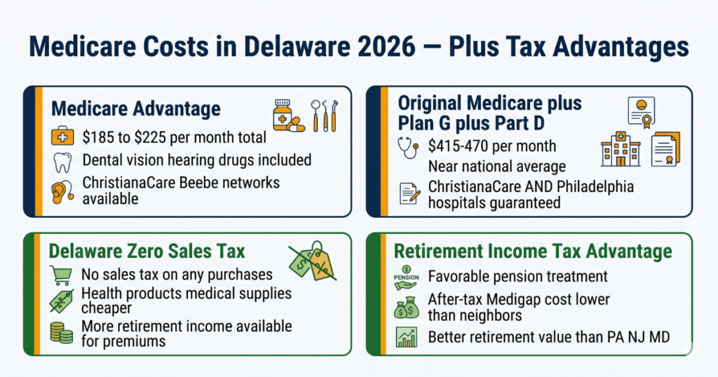 medicare costs delaware 2026 tax advantages zero sales tax retirement income