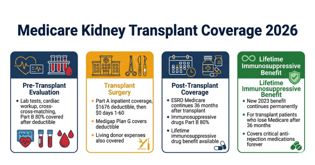 medicare kidney transplant coverage 2026 evaluation surgery immunosuppressive lifetime benefit