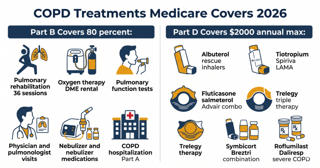 COPD treatments medicare covers 2026 part b pulmonary rehab oxygen part d inhalers
