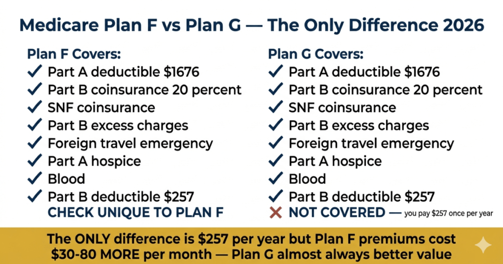 medicare plan f vs plan g comparison 2026 only difference part b deductible