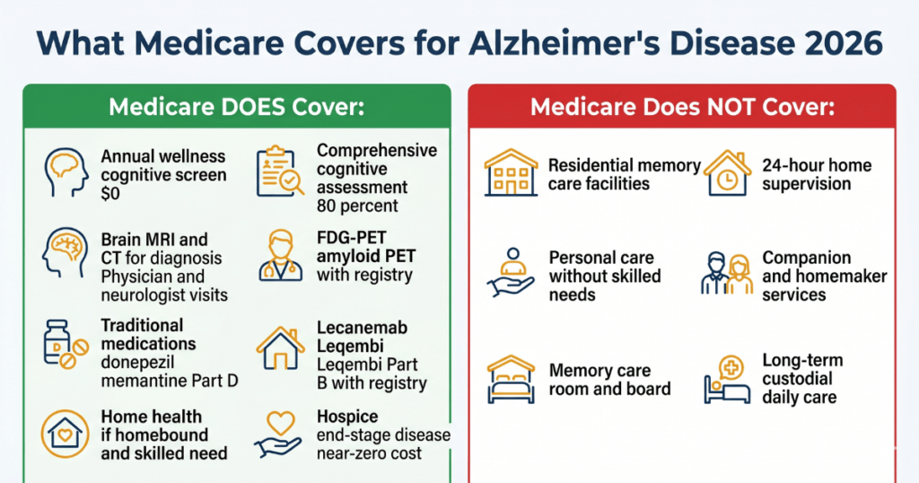 what medicare covers for alzheimers disease 2026 diagnosis medications not memory care