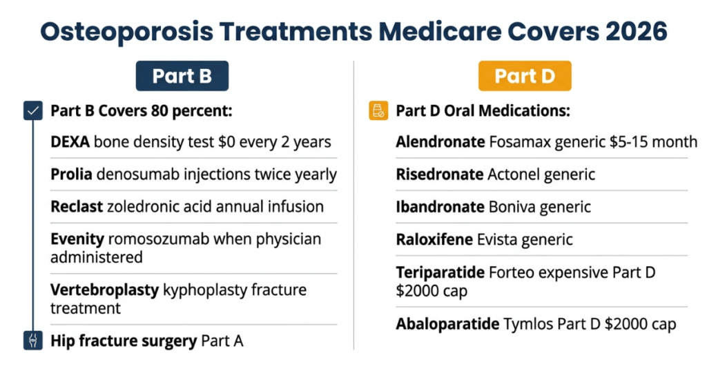 osteoporosis treatments medicare covers 2026 prolia reclast DEXA part b part d medications