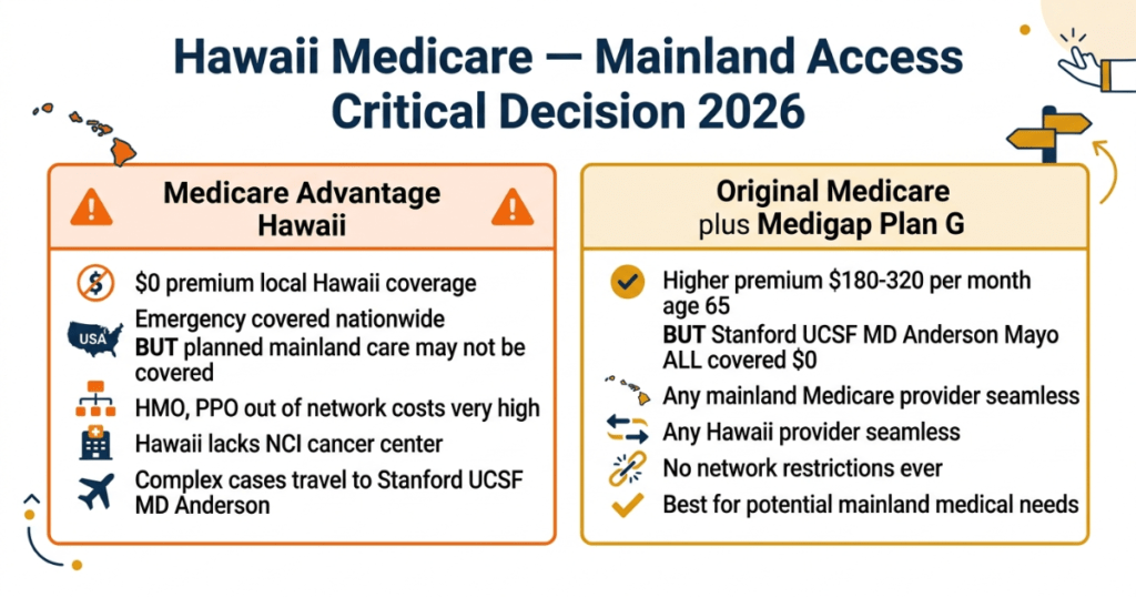hawaii medicare mainland access decision 2026 advantage vs medigap plan g coverage