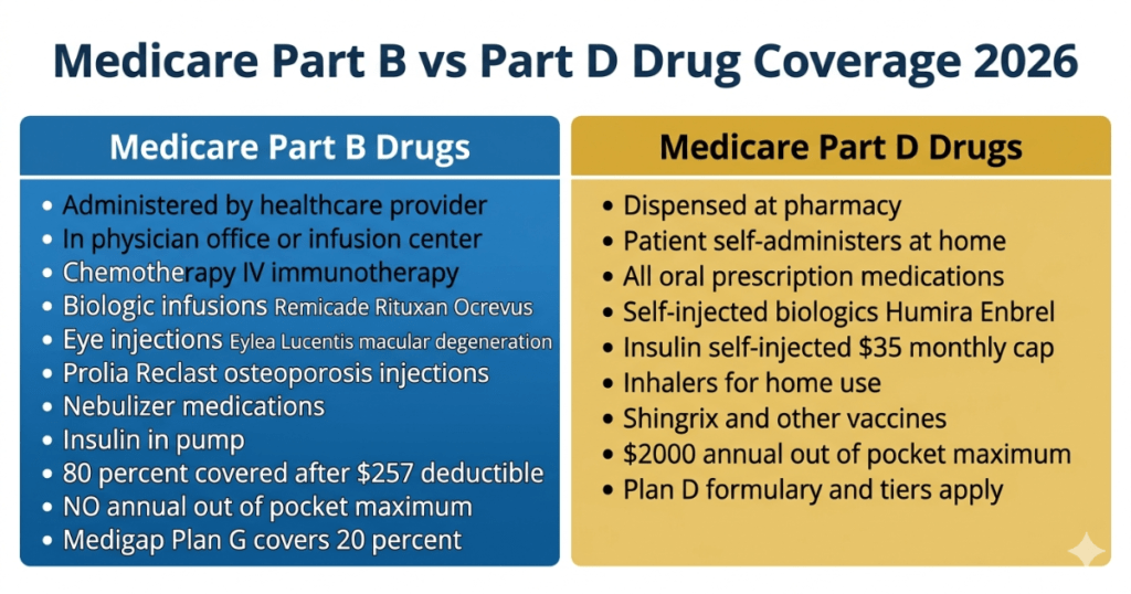 medicare part b vs part d drug coverage 2026 what each part covers comparison
