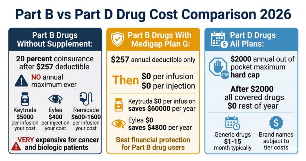 medicare part b vs part d drug cost comparison 2026 medigap plan g savings annual maximum