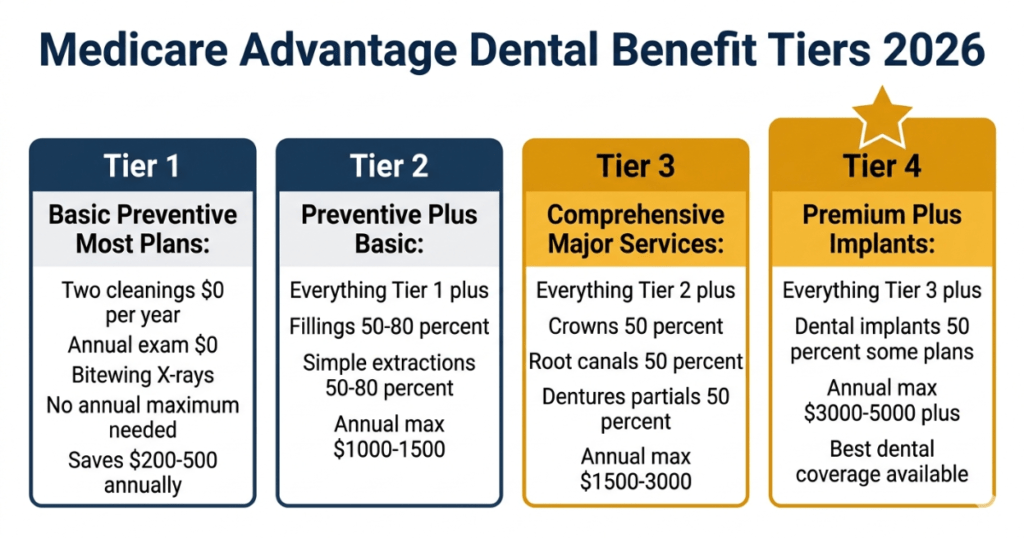 medicare advantage dental benefit tiers 2026 basic comprehensive implants annual maximum