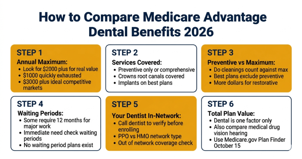 how to compare medicare advantage dental benefits 2026 six steps annual maximum network